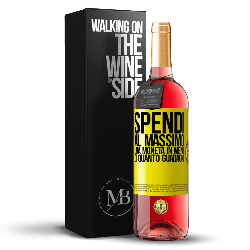 29,95 € Spedizione Gratuita | Vino rosato Edizione ROSÉ Spendi al massimo una moneta in meno di quanto guadagni Etichetta Gialla. Etichetta personalizzabile Vino giovane Raccogliere 2025 Tempranillo
