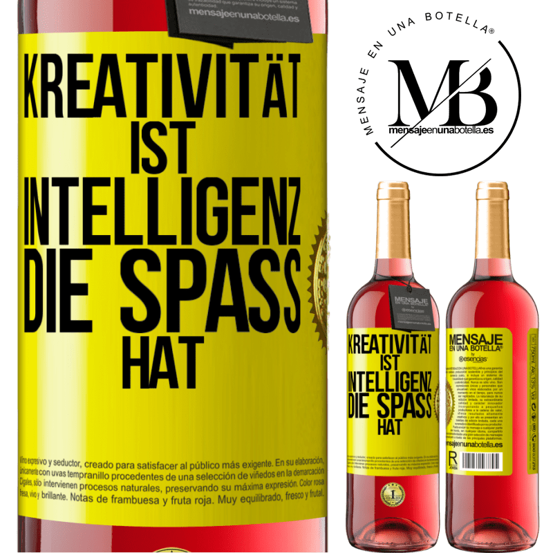 29,95 € Kostenloser Versand | Roséwein ROSÉ Ausgabe Kreativität ist Intelligenz, die Spaß hat Gelbes Etikett. Anpassbares Etikett Junger Wein Ernte 2025 Tempranillo