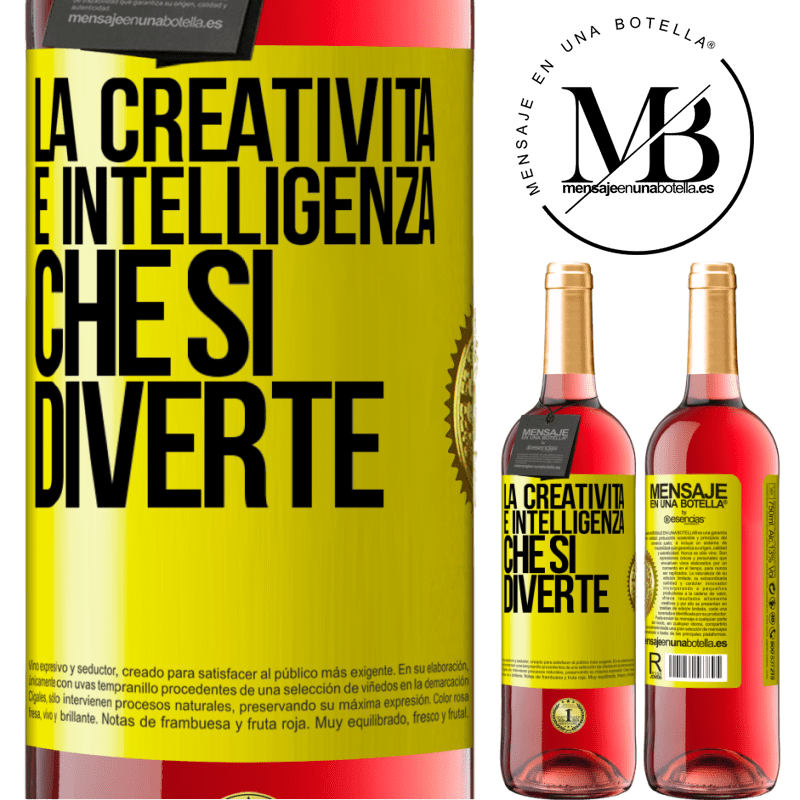 29,95 € Spedizione Gratuita | Vino rosato Edizione ROSÉ La creatività è intelligenza che si diverte Etichetta Gialla. Etichetta personalizzabile Vino giovane Raccogliere 2023 Tempranillo