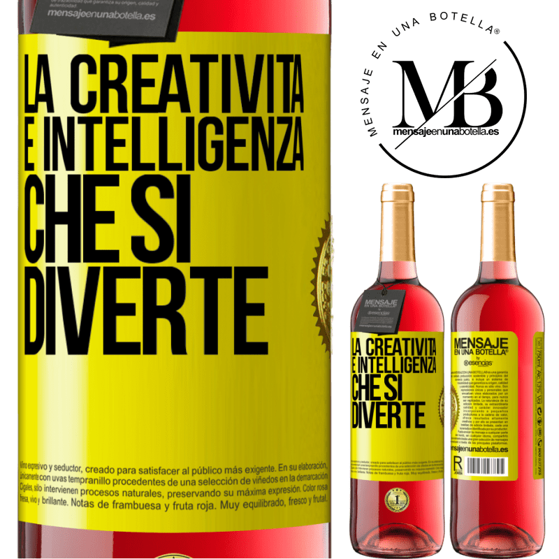 29,95 € Spedizione Gratuita | Vino rosato Edizione ROSÉ La creatività è intelligenza che si diverte Etichetta Gialla. Etichetta personalizzabile Vino giovane Raccogliere 2025 Tempranillo