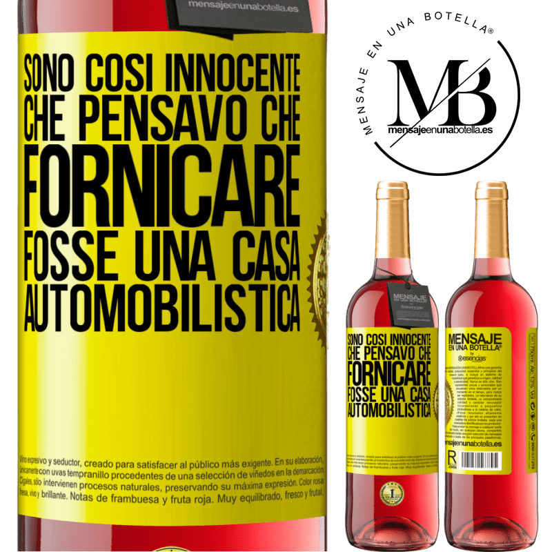 29,95 € Spedizione Gratuita | Vino rosato Edizione ROSÉ Sono così innocente che pensavo che fornicare fosse una casa automobilistica Etichetta Gialla. Etichetta personalizzabile Vino giovane Raccogliere 2024 Tempranillo