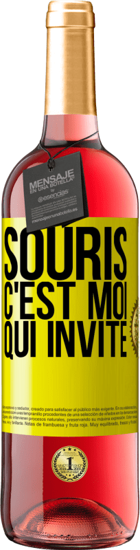 Envoi gratuit | Vin rosé Édition ROSÉ Souris, c'est moi qui invite Étiquette Jaune. Étiquette personnalisable Vin jeune Récolte 2023 Tempranillo