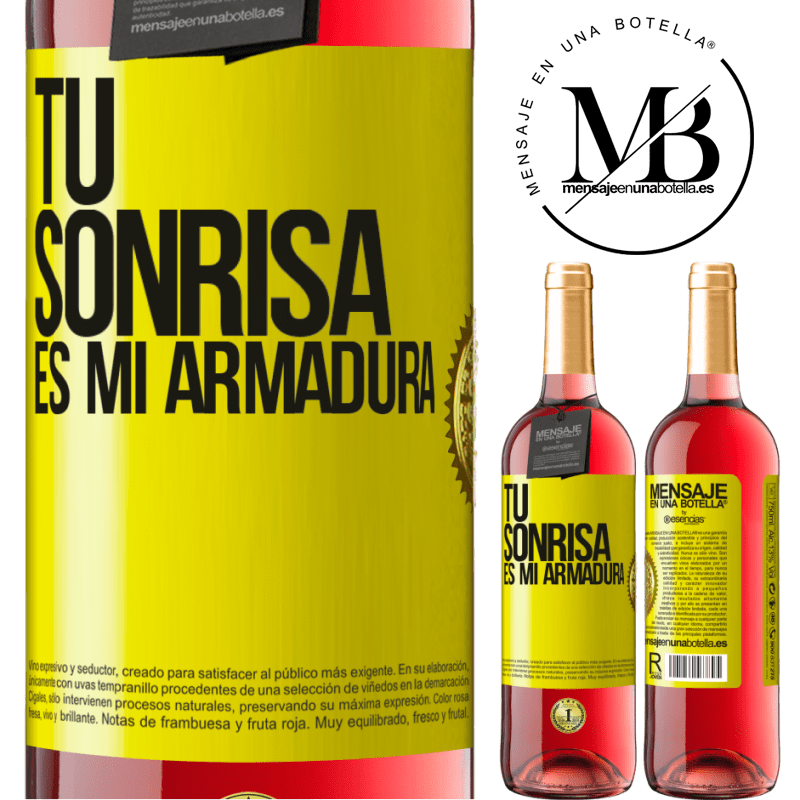 29,95 € Envío gratis | Vino Rosado Edición ROSÉ Tu sonrisa es mi armadura Etiqueta Amarilla. Etiqueta personalizable Vino joven Cosecha 2024 Tempranillo