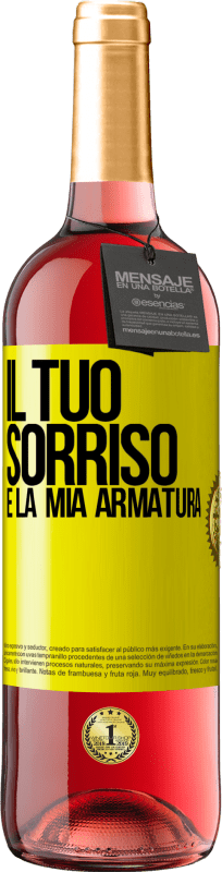 29,95 € Spedizione Gratuita | Vino rosato Edizione ROSÉ Il tuo sorriso è la mia armatura Etichetta Gialla. Etichetta personalizzabile Vino giovane Raccogliere 2025 Tempranillo