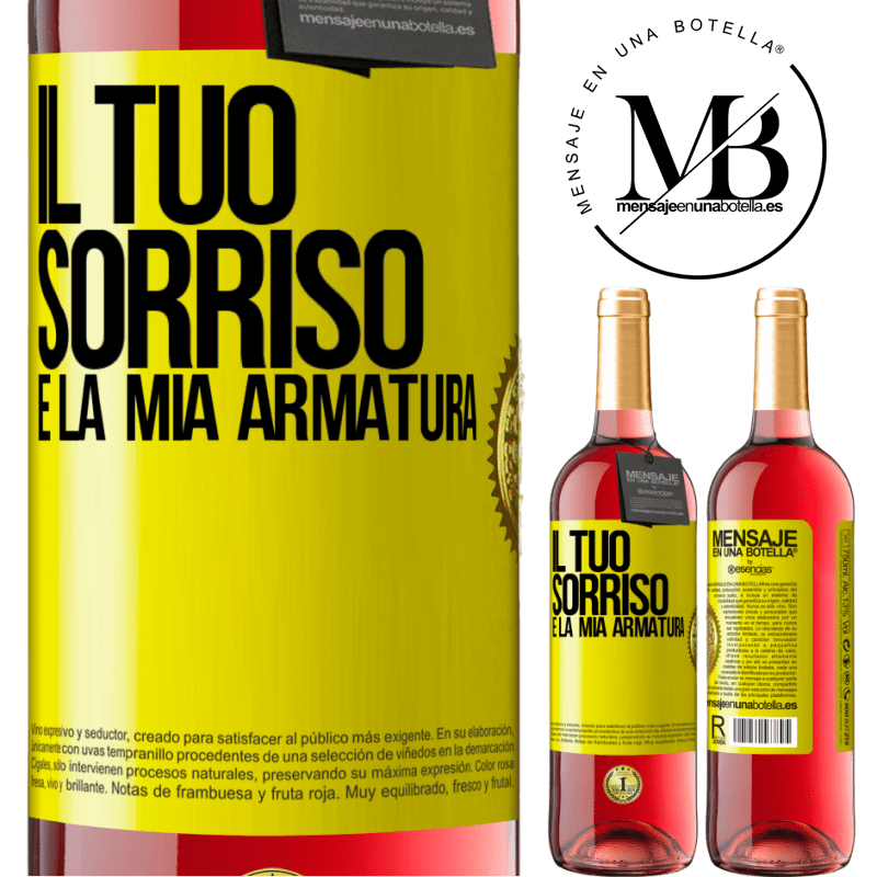 29,95 € Spedizione Gratuita | Vino rosato Edizione ROSÉ Il tuo sorriso è la mia armatura Etichetta Gialla. Etichetta personalizzabile Vino giovane Raccogliere 2024 Tempranillo