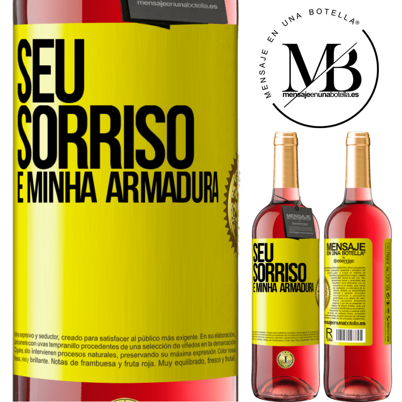 29,95 € Envio grátis | Vinho rosé Edição ROSÉ Seu sorriso é minha armadura Etiqueta Amarela. Etiqueta personalizável Vinho jovem Colheita 2025 Tempranillo