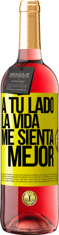 29,95 € | Vino Rosado Edición ROSÉ A tu lado la vida me sienta mejor Etiqueta Amarilla. Etiqueta personalizable Vino joven Cosecha 2025 Tempranillo