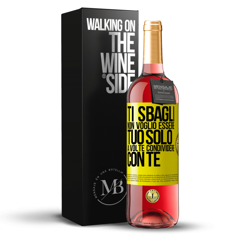 29,95 € Spedizione Gratuita | Vino rosato Edizione ROSÉ Ti sbagli Non voglio essere tuo Solo a volte condividere con te Etichetta Gialla. Etichetta personalizzabile Vino giovane Raccogliere 2024 Tempranillo