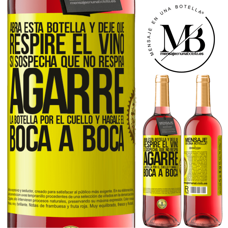 29,95 € Envío gratis | Vino Rosado Edición ROSÉ Abra esta botella y deje que respire el vino. Si sospecha que no respira, agarre la botella por el cuello y hágale el boca a Etiqueta Amarilla. Etiqueta personalizable Vino joven Cosecha 2023 Tempranillo