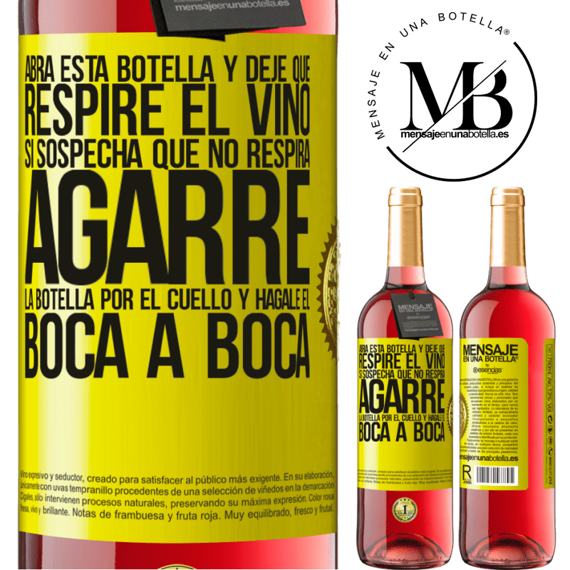 29,95 € Envío gratis | Vino Rosado Edición ROSÉ Abra esta botella y deje que respire el vino. Si sospecha que no respira, agarre la botella por el cuello y hágale el boca a Etiqueta Amarilla. Etiqueta personalizable Vino joven Cosecha 2025 Tempranillo