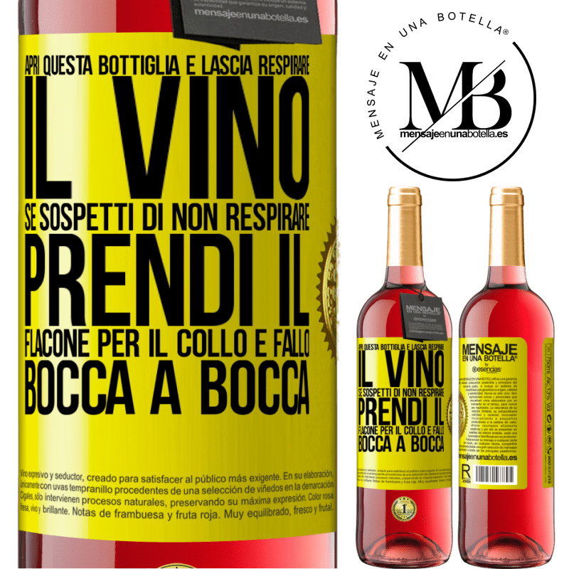 29,95 € Spedizione Gratuita | Vino rosato Edizione ROSÉ Apri questa bottiglia e lascia respirare il vino. Se sospetti di non respirare, prendi il flacone per il collo e fallo bocca Etichetta Gialla. Etichetta personalizzabile Vino giovane Raccogliere 2023 Tempranillo