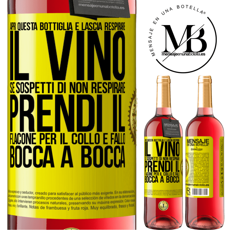 29,95 € Spedizione Gratuita | Vino rosato Edizione ROSÉ Apri questa bottiglia e lascia respirare il vino. Se sospetti di non respirare, prendi il flacone per il collo e fallo bocca Etichetta Gialla. Etichetta personalizzabile Vino giovane Raccogliere 2025 Tempranillo