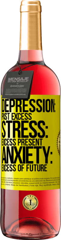 29,95 € Free Shipping | Rosé Wine ROSÉ Edition Depression: past excess. Stress: excess present. Anxiety: excess of future Yellow Label. Customizable label Young wine Harvest 2025 Tempranillo