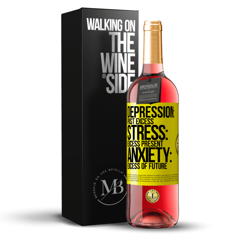 29,95 € Free Shipping | Rosé Wine ROSÉ Edition Depression: past excess. Stress: excess present. Anxiety: excess of future Yellow Label. Customizable label Young wine Harvest 2024 Tempranillo