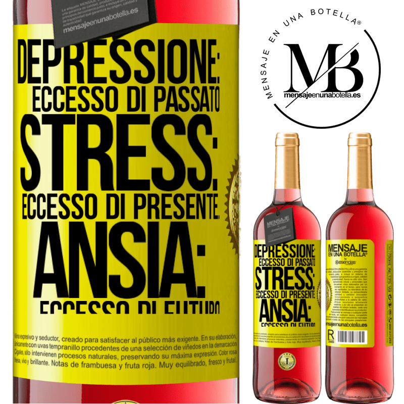 29,95 € Spedizione Gratuita | Vino rosato Edizione ROSÉ Depressione: eccesso in eccesso. Stress: eccesso di presente. Ansia: eccesso di futuro Etichetta Gialla. Etichetta personalizzabile Vino giovane Raccogliere 2024 Tempranillo