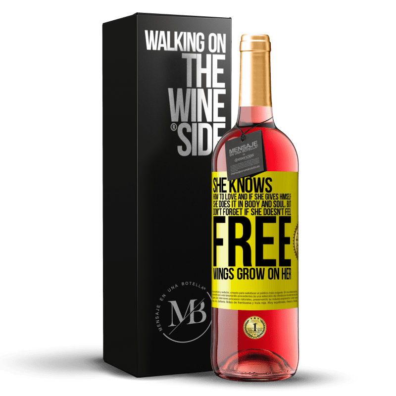 29,95 € Free Shipping | Rosé Wine ROSÉ Edition He knows how to love, and if he gives himself, he does it in body and soul. But, don't forget, if you don't feel free, your Yellow Label. Customizable label Young wine Harvest 2023 Tempranillo