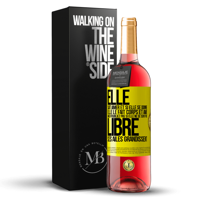29,95 € Envoi gratuit | Vin rosé Édition ROSÉ Elle sait aimer et si elle se donne, elle le fait corps et âme. Mais n'oubliez pas si elle ne se sent pas libre, ses ailes grand Étiquette Jaune. Étiquette personnalisable Vin jeune Récolte 2025 Tempranillo