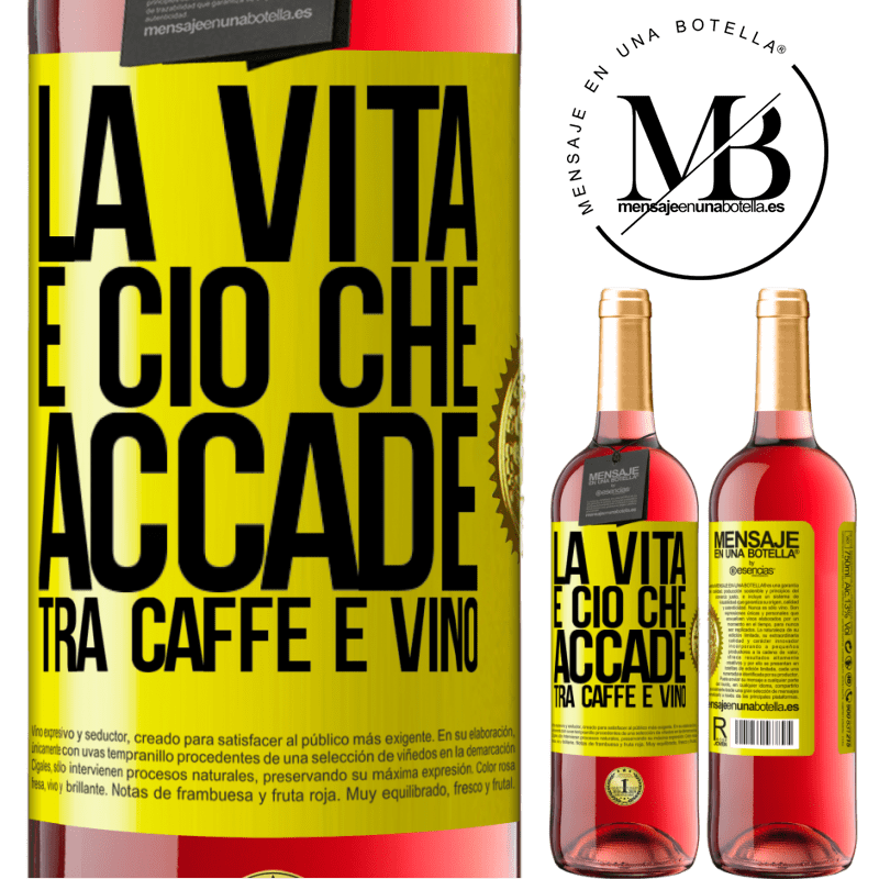 29,95 € Spedizione Gratuita | Vino rosato Edizione ROSÉ La vita è ciò che accade tra caffè e vino Etichetta Gialla. Etichetta personalizzabile Vino giovane Raccogliere 2024 Tempranillo
