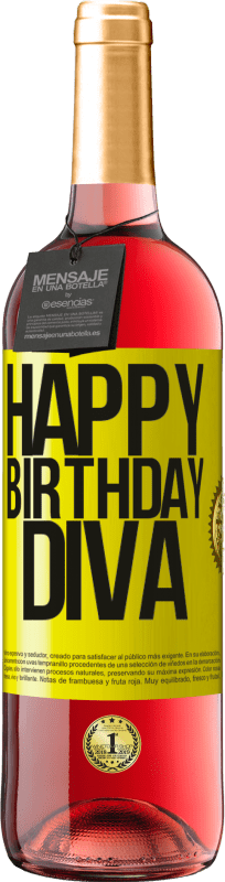 29,95 € | Vino Rosado Edición ROSÉ Happy birthday Diva Etiqueta Amarilla. Etiqueta personalizable Vino joven Cosecha 2025 Tempranillo