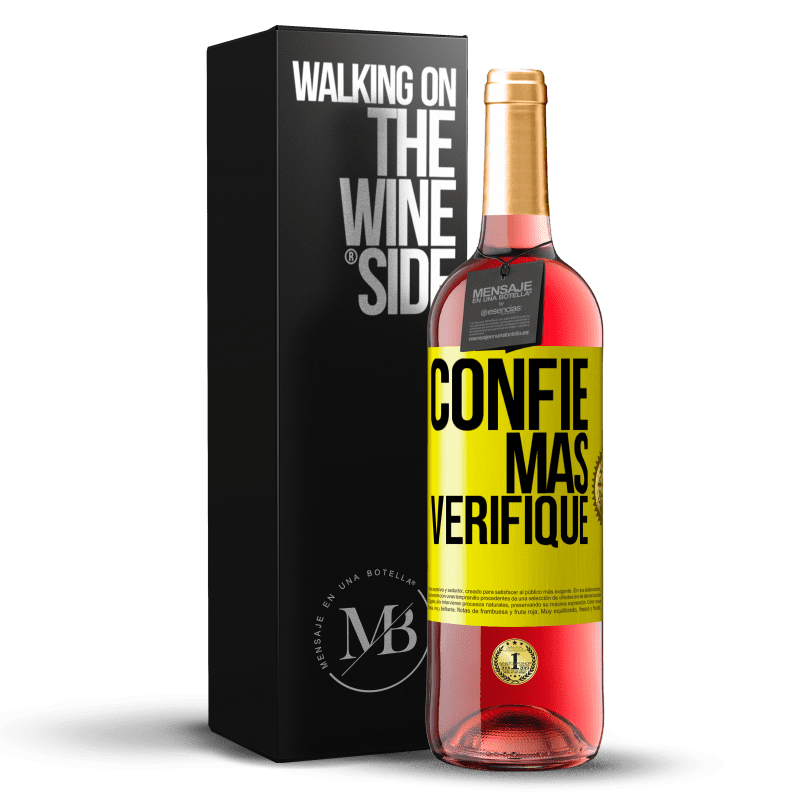 29,95 € Envio grátis | Vinho rosé Edição ROSÉ Confie, mas verifique Etiqueta Amarela. Etiqueta personalizável Vinho jovem Colheita 2023 Tempranillo