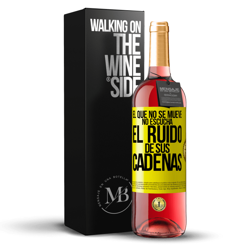 29,95 € Envío gratis | Vino Rosado Edición ROSÉ El que no se mueve no escucha el ruido de sus cadenas Etiqueta Amarilla. Etiqueta personalizable Vino joven Cosecha 2024 Tempranillo