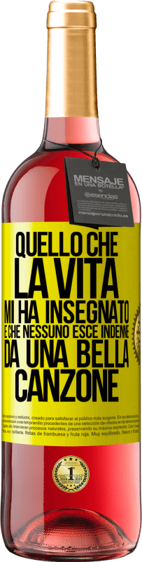 29,95 € | Vino rosato Edizione ROSÉ Quello che la vita mi ha insegnato è che nessuno esce indenne da una bella canzone Etichetta Gialla. Etichetta personalizzabile Vino giovane Raccogliere 2025 Tempranillo