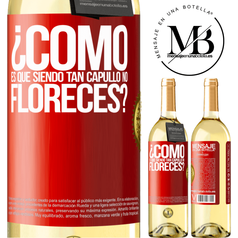 29,95 € Envío gratis | Vino Blanco Edición WHITE ¿Cómo es que siendo tan capullo no floreces? Etiqueta Roja. Etiqueta personalizable Vino joven Cosecha 2024 Verdejo