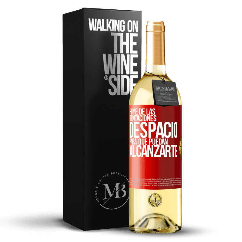 29,95 € Envío gratis | Vino Blanco Edición WHITE Huye de las tentaciones... despacio, para que puedan alcanzarte Etiqueta Roja. Etiqueta personalizable Vino joven Cosecha 2024 Verdejo