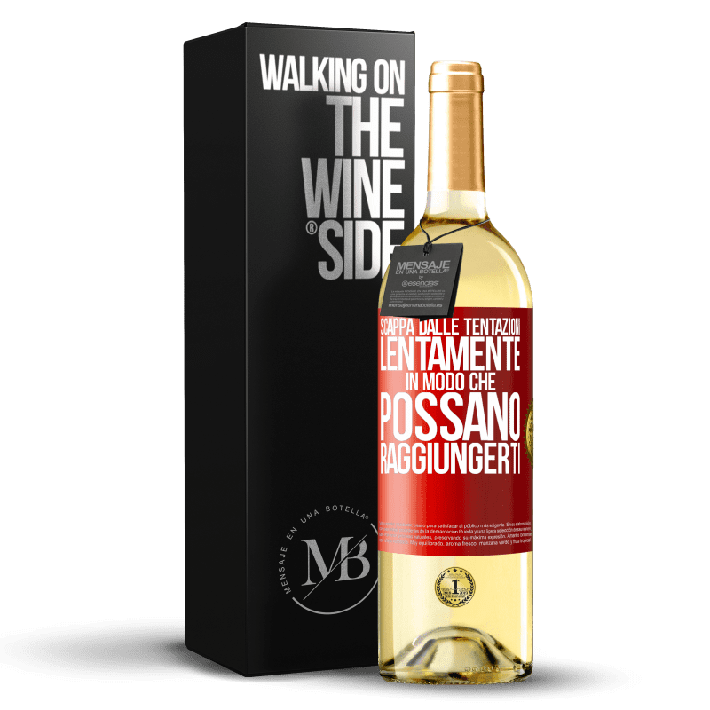 29,95 € Spedizione Gratuita | Vino bianco Edizione WHITE Scappa dalle tentazioni ... lentamente, in modo che possano raggiungerti Etichetta Rossa. Etichetta personalizzabile Vino giovane Raccogliere 2024 Verdejo