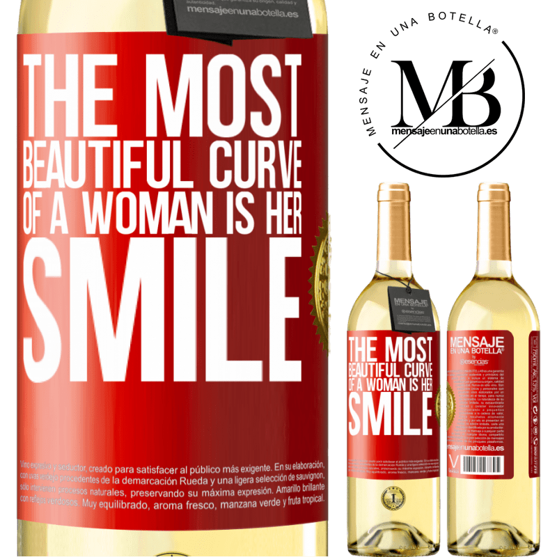 29,95 € Free Shipping | White Wine WHITE Edition The most beautiful curve of a woman is her smile Red Label. Customizable label Young wine Harvest 2024 Verdejo