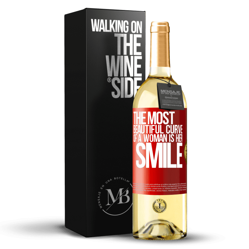 29,95 € Free Shipping | White Wine WHITE Edition The most beautiful curve of a woman is her smile Red Label. Customizable label Young wine Harvest 2023 Verdejo