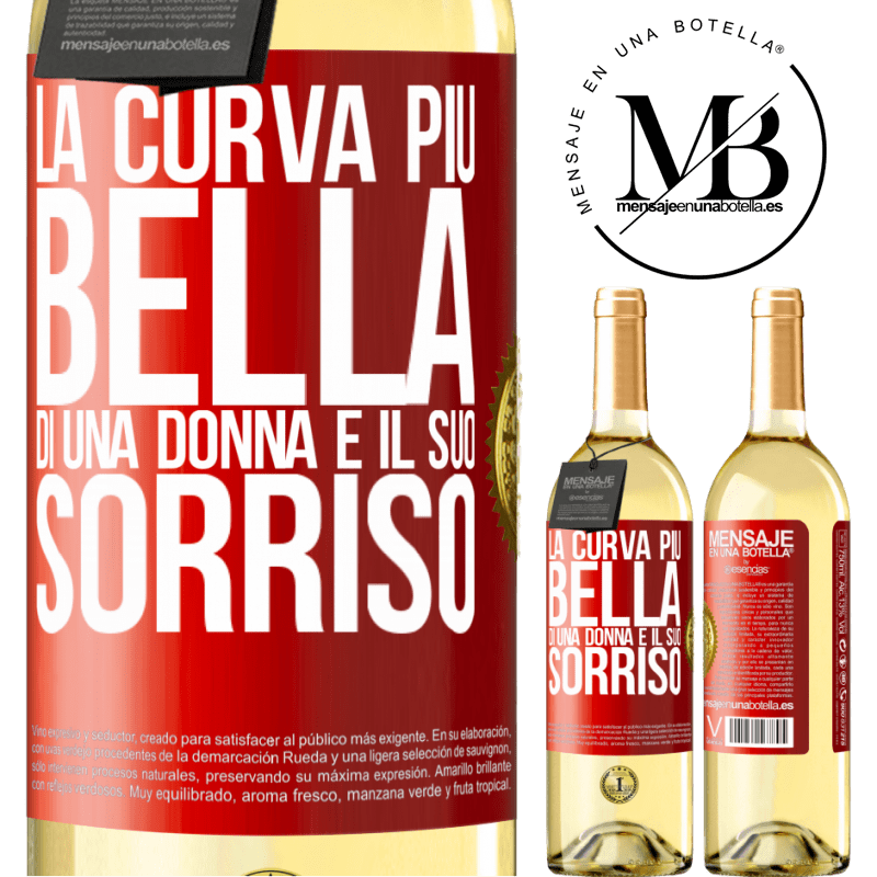 29,95 € Spedizione Gratuita | Vino bianco Edizione WHITE La curva più bella di una donna è il suo sorriso Etichetta Rossa. Etichetta personalizzabile Vino giovane Raccogliere 2025 Verdejo
