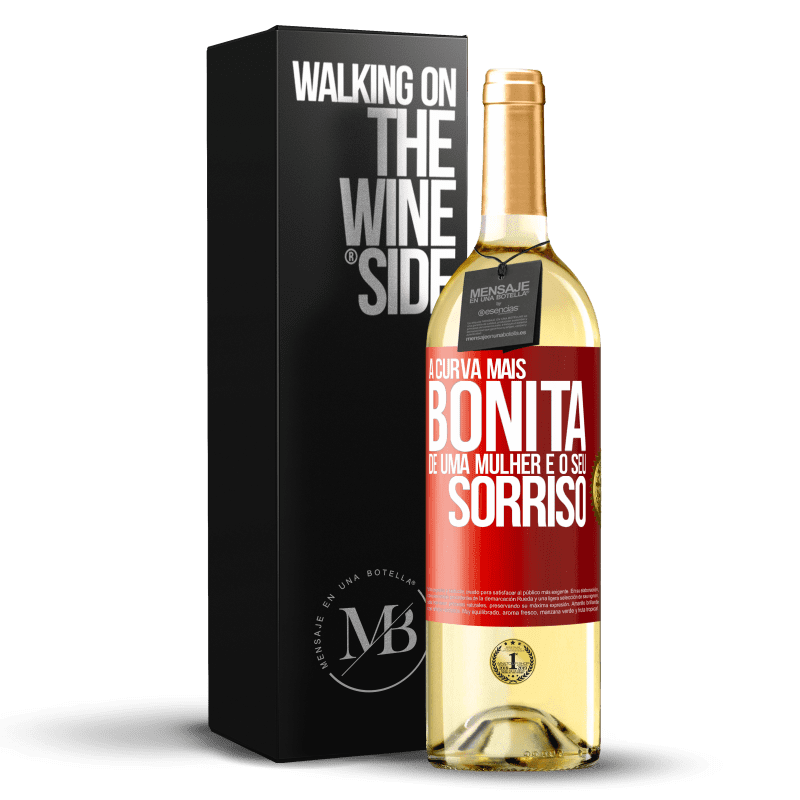 29,95 € Envio grátis | Vinho branco Edição WHITE A curva mais bonita de uma mulher é o seu sorriso Etiqueta Vermelha. Etiqueta personalizável Vinho jovem Colheita 2024 Verdejo