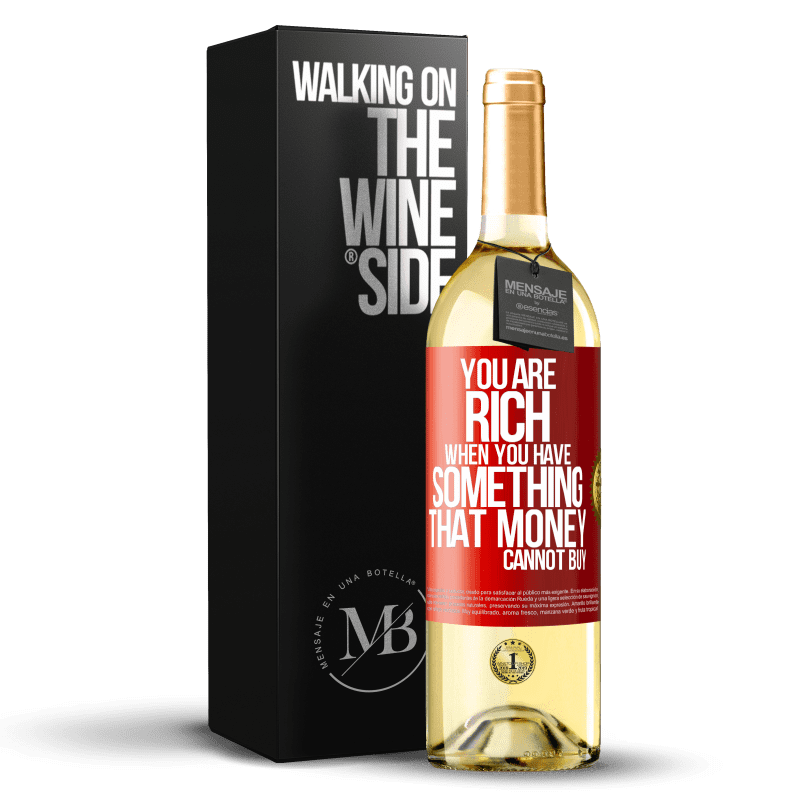 29,95 € Free Shipping | White Wine WHITE Edition You are rich when you have something that money cannot buy Red Label. Customizable label Young wine Harvest 2022 Verdejo