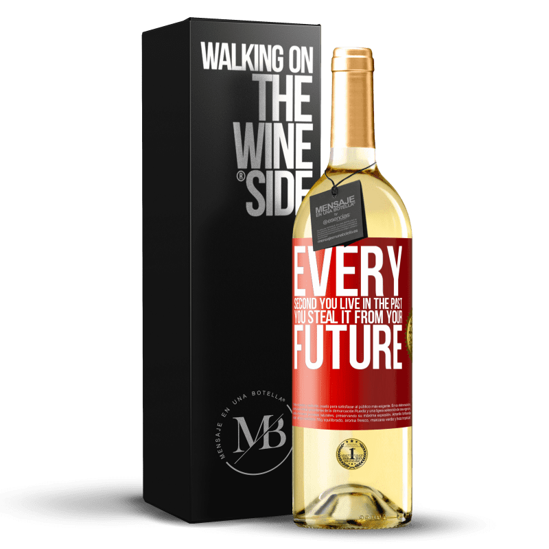 29,95 € 送料無料 | 白ワイン WHITEエディション 過去に生きる毎秒、未来からそれを盗みます 赤いタグ. カスタマイズ可能なラベル 若いワイン 収穫 2023 Verdejo
