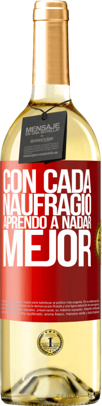 29,95 € Envío gratis | Vino Blanco Edición WHITE Con cada naufragio aprendo a nadar mejor Etiqueta Roja. Etiqueta personalizable Vino joven Cosecha 2024 Verdejo