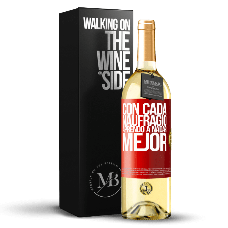 29,95 € Envío gratis | Vino Blanco Edición WHITE Con cada naufragio aprendo a nadar mejor Etiqueta Roja. Etiqueta personalizable Vino joven Cosecha 2024 Verdejo