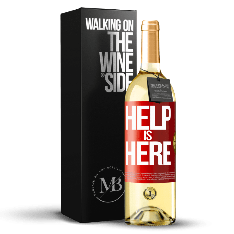 29,95 € Kostenloser Versand | Weißwein WHITE Ausgabe Help is Here Rote Markierung. Anpassbares Etikett Junger Wein Ernte 2023 Verdejo