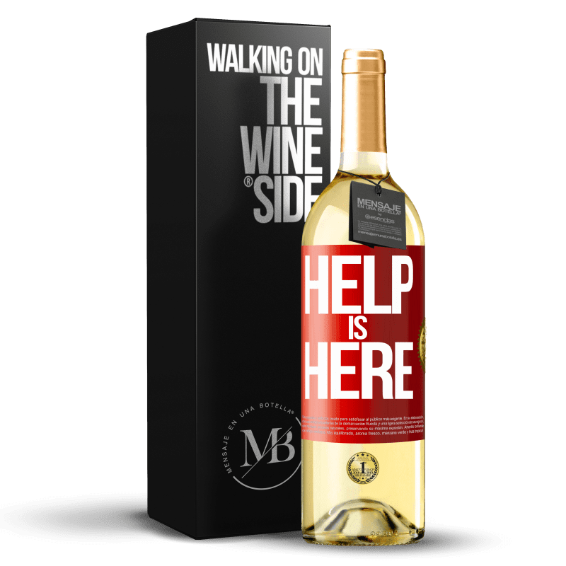 29,95 € Spedizione Gratuita | Vino bianco Edizione WHITE Help is Here Etichetta Rossa. Etichetta personalizzabile Vino giovane Raccogliere 2024 Verdejo