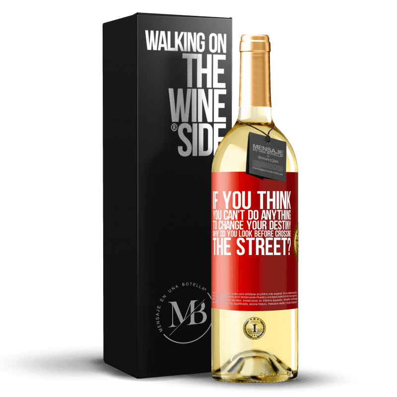 29,95 € Free Shipping | White Wine WHITE Edition If you think you can't do anything to change your destiny, why do you look before crossing the street? Red Label. Customizable label Young wine Harvest 2023 Verdejo