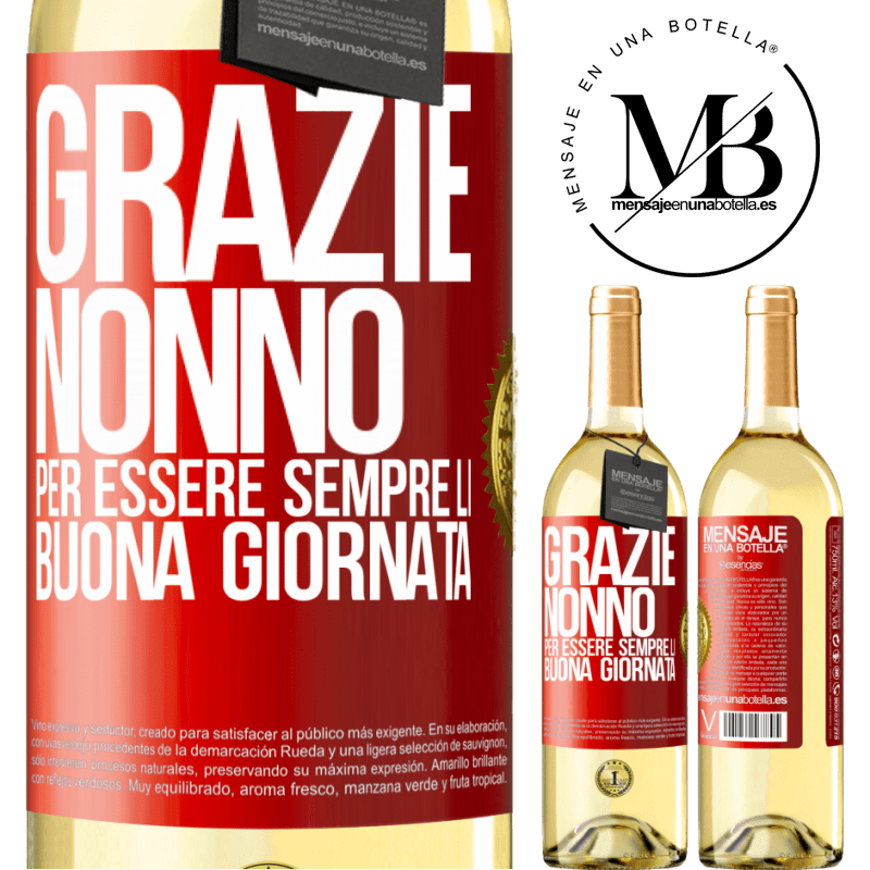 29,95 € Spedizione Gratuita | Vino bianco Edizione WHITE Grazie nonno, per essere sempre lì. Buona giornata Etichetta Rossa. Etichetta personalizzabile Vino giovane Raccogliere 2023 Verdejo