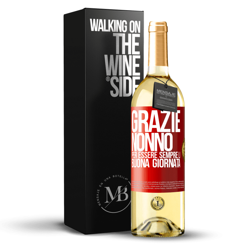 29,95 € Spedizione Gratuita | Vino bianco Edizione WHITE Grazie nonno, per essere sempre lì. Buona giornata Etichetta Rossa. Etichetta personalizzabile Vino giovane Raccogliere 2025 Verdejo