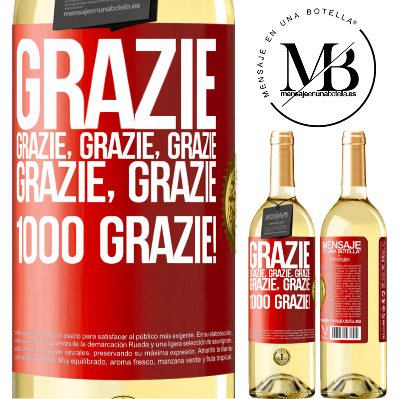 29,95 € Spedizione Gratuita | Vino bianco Edizione WHITE Grazie, grazie, grazie, grazie, grazie, grazie 1000 Grazie! Etichetta Rossa. Etichetta personalizzabile Vino giovane Raccogliere 2023 Verdejo