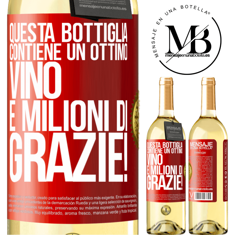 29,95 € Spedizione Gratuita | Vino bianco Edizione WHITE Questa bottiglia contiene un ottimo vino e milioni di GRAZIE! Etichetta Rossa. Etichetta personalizzabile Vino giovane Raccogliere 2024 Verdejo