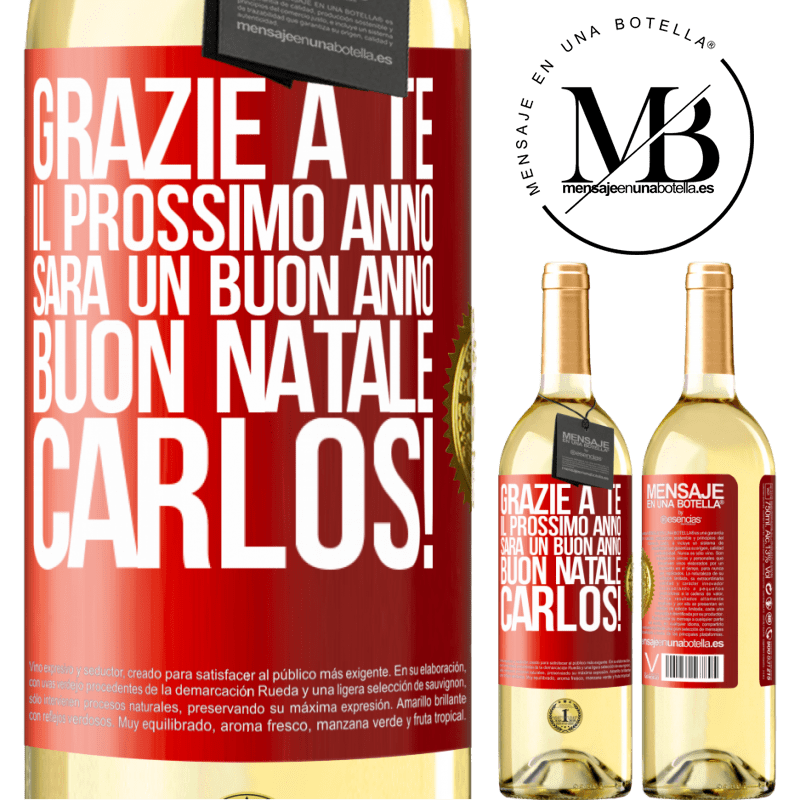 29,95 € Spedizione Gratuita | Vino bianco Edizione WHITE Grazie a te il prossimo anno sarà un buon anno. Buon Natale, Carlos! Etichetta Rossa. Etichetta personalizzabile Vino giovane Raccogliere 2023 Verdejo