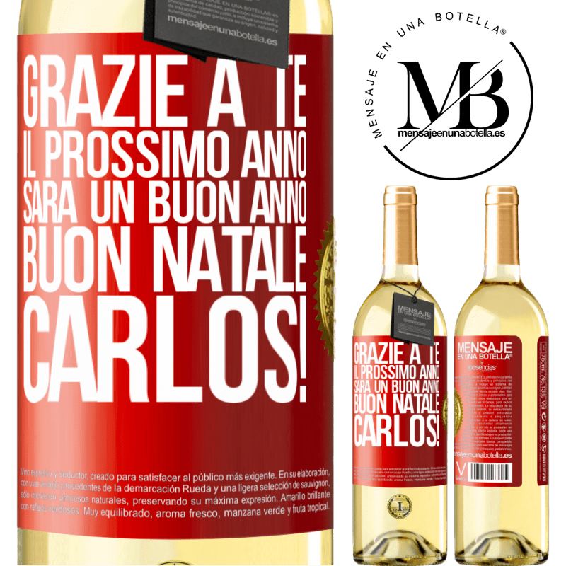 29,95 € Spedizione Gratuita | Vino bianco Edizione WHITE Grazie a te il prossimo anno sarà un buon anno. Buon Natale, Carlos! Etichetta Rossa. Etichetta personalizzabile Vino giovane Raccogliere 2025 Verdejo