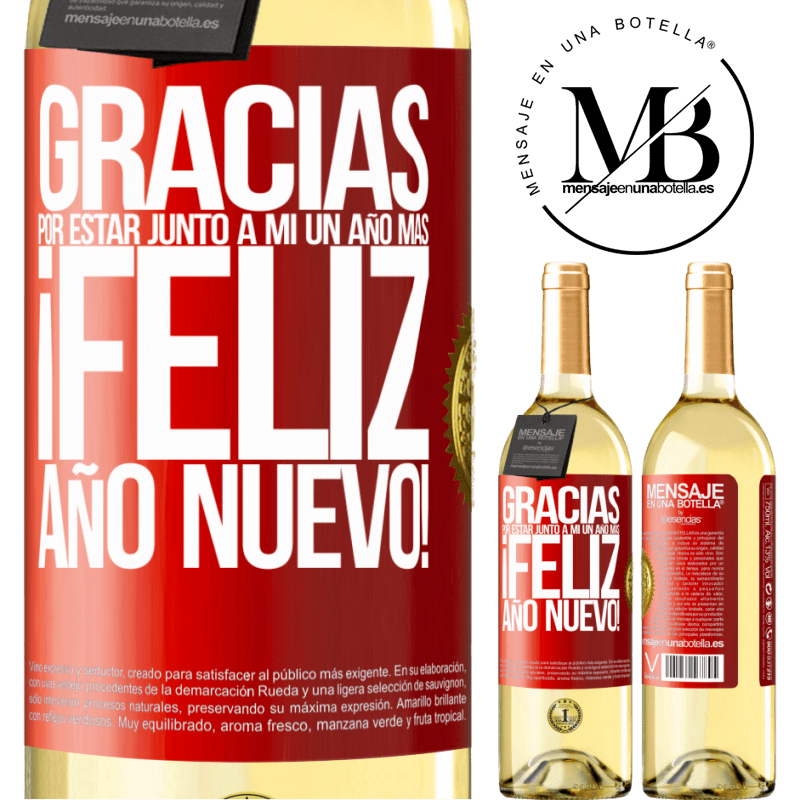 29,95 € Envío gratis | Vino Blanco Edición WHITE Gracias por estar junto a mí un año más. Feliz Año Nuevo! Etiqueta Roja. Etiqueta personalizable Vino joven Cosecha 2024 Verdejo