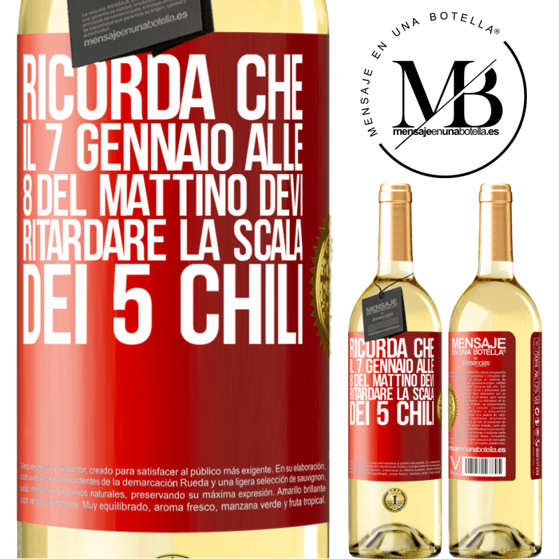 29,95 € Spedizione Gratuita | Vino bianco Edizione WHITE Ricorda che il 7 gennaio alle 8 del mattino devi ritardare la scala dei 5 chili Etichetta Rossa. Etichetta personalizzabile Vino giovane Raccogliere 2023 Verdejo