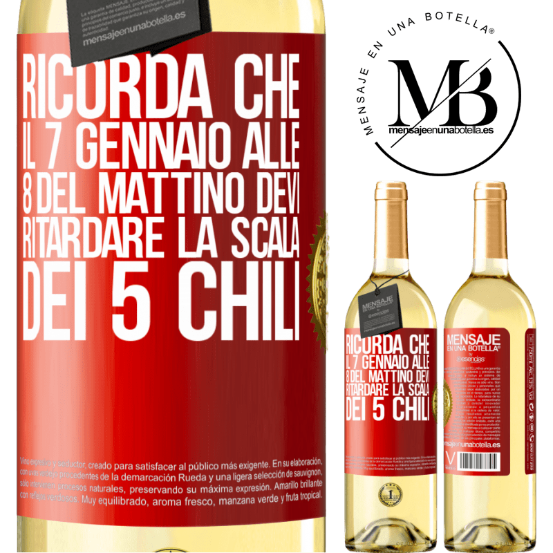 29,95 € Spedizione Gratuita | Vino bianco Edizione WHITE Ricorda che il 7 gennaio alle 8 del mattino devi ritardare la scala dei 5 chili Etichetta Rossa. Etichetta personalizzabile Vino giovane Raccogliere 2025 Verdejo
