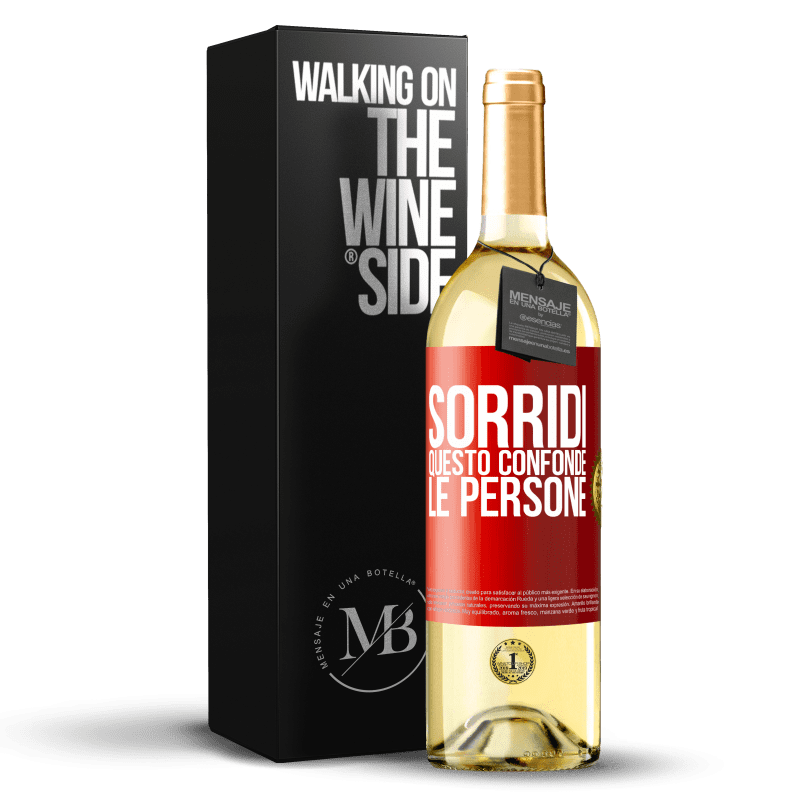 29,95 € Spedizione Gratuita | Vino bianco Edizione WHITE Sorridi, questo confonde le persone Etichetta Rossa. Etichetta personalizzabile Vino giovane Raccogliere 2024 Verdejo